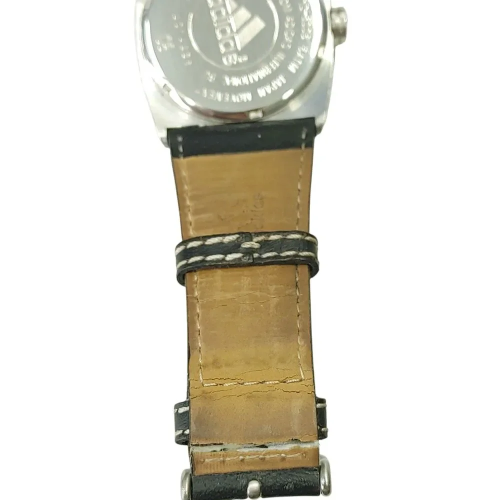 Adidas 10-5005 VS Multifunction Watch Silver White Dial Black Leather Band